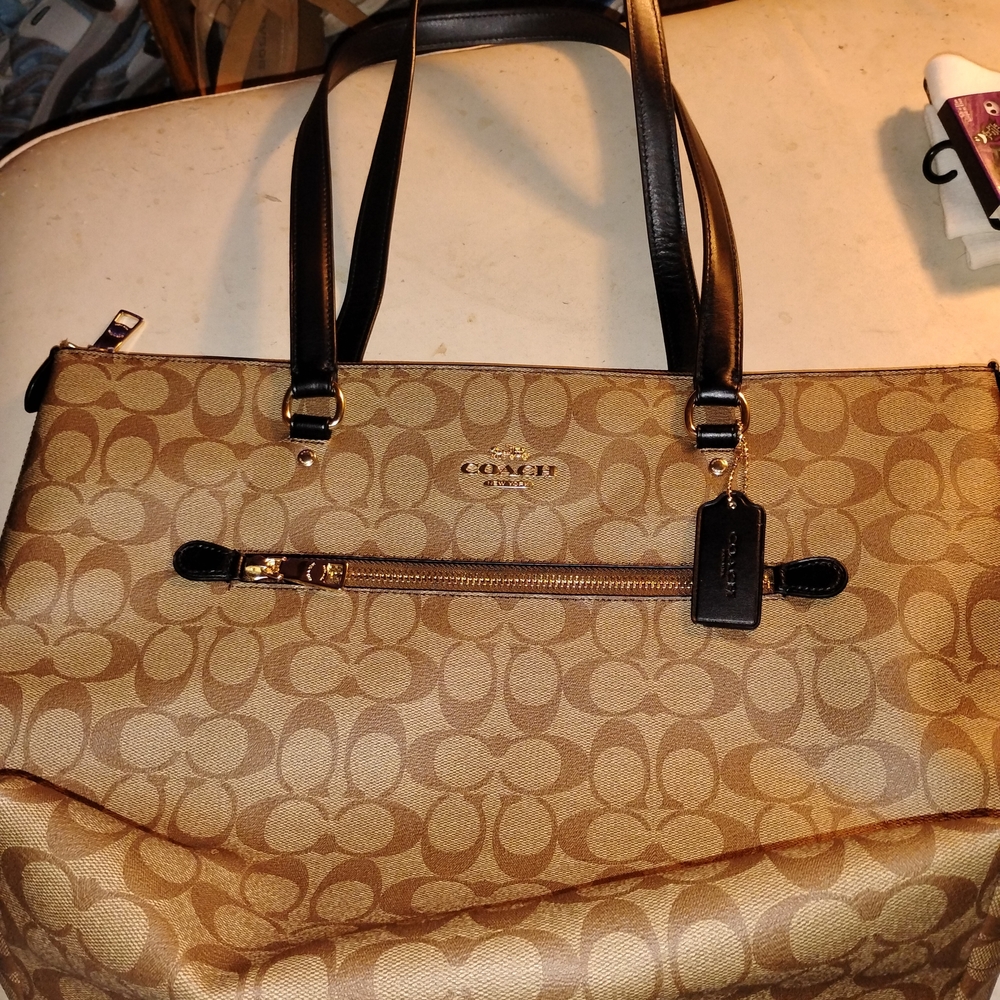 Coach Tan and Black Signature Tote